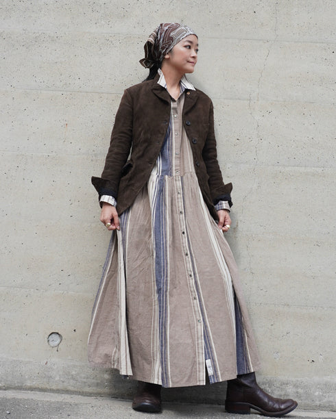 BasShu × Dopple&Scent Gathered Shirt Dress / BROWN