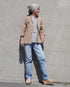 Linen Cotton Open Collar Shirt / Beige・Navy