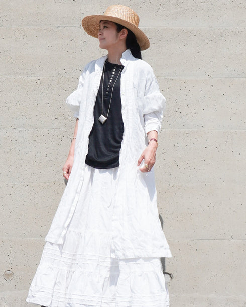 Linen 2way Henley Tee / Khaki・Black