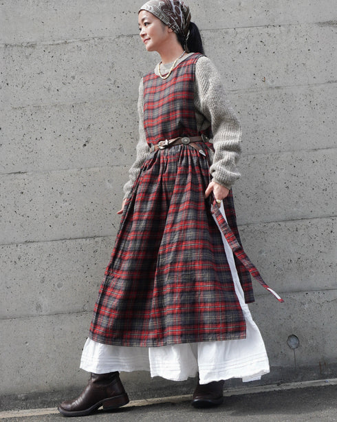 Nel Check Apron Dress / Black Watch・Red Check