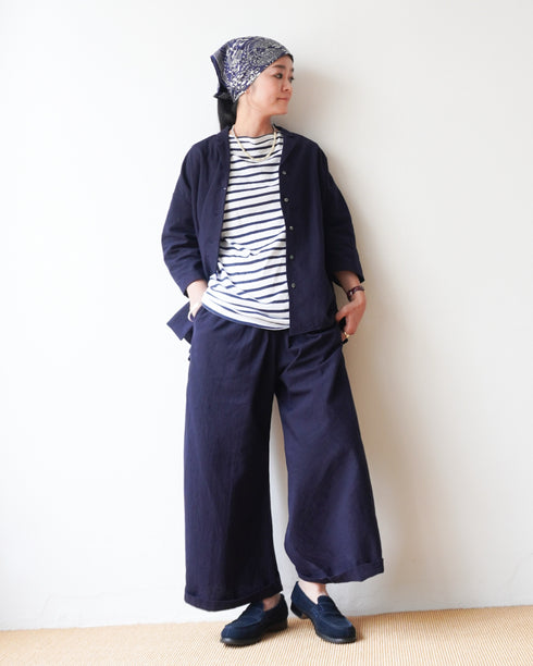 Linen Cotton Tuck Pants / Beige・Navy
