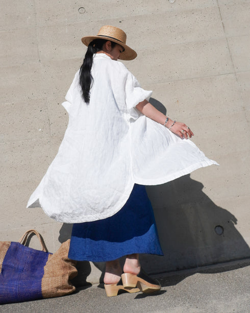 Linen Tuck Shirt Dress / White・Black