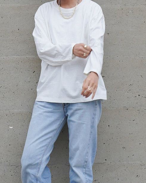 Raffy Cotton Ease Long Sleeve Tee / White・Gray・Black