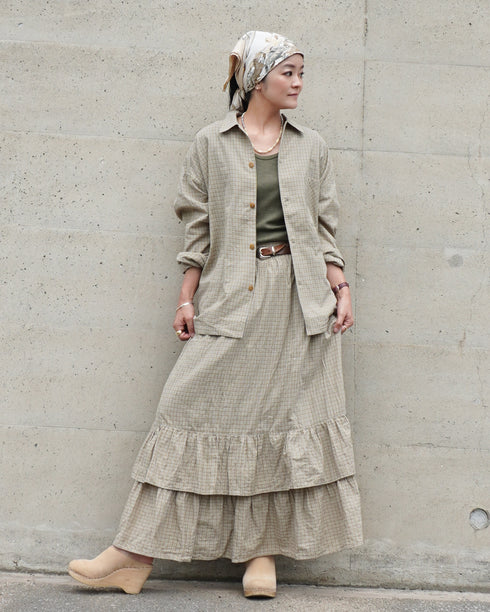 Dobby Check Frill Skirt / Beige・Blue・Charcoal