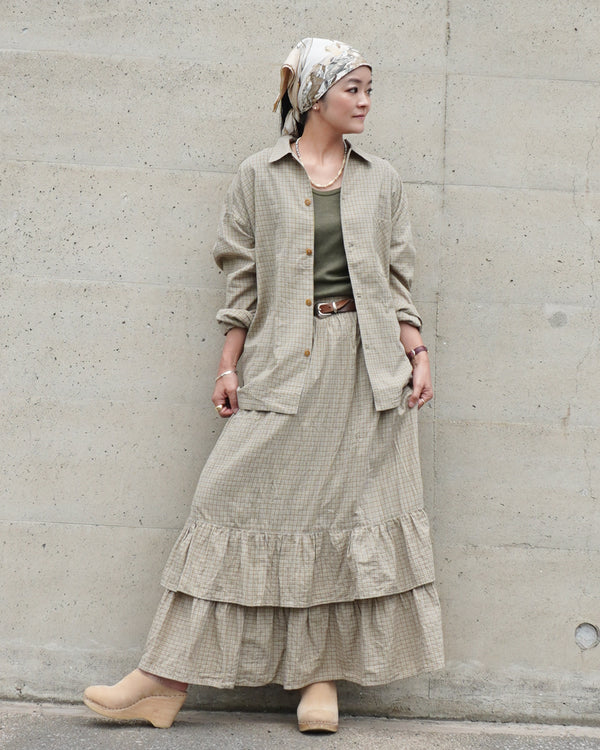 Dobby Check Frill Skirt / Beige・Blue・Charcoal