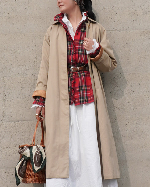 〈予約〉INDIGO Tartan Frill Tuck Blouse / Red・Blue