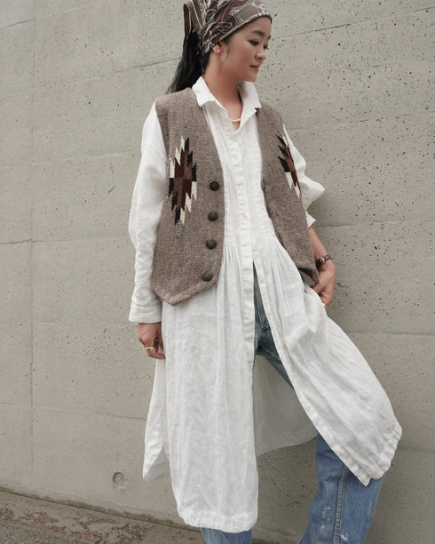 Linen Tuck Shirt Dress / White・Black
