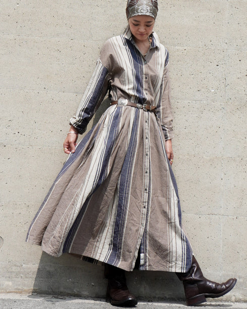 BasShu × Dopple&Scent Gathered Shirt Dress / BROWN