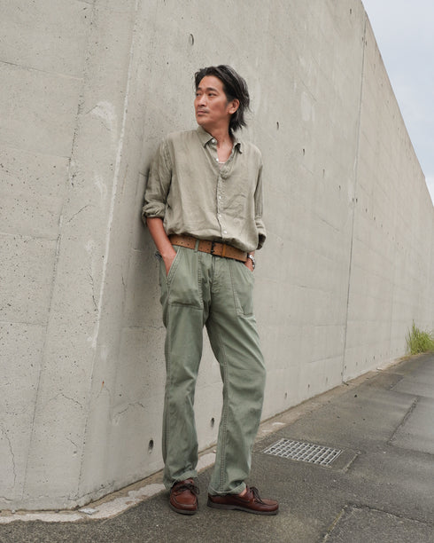 Linen Relaxed Unisex Shirt / Khakibeige・Frenchblue