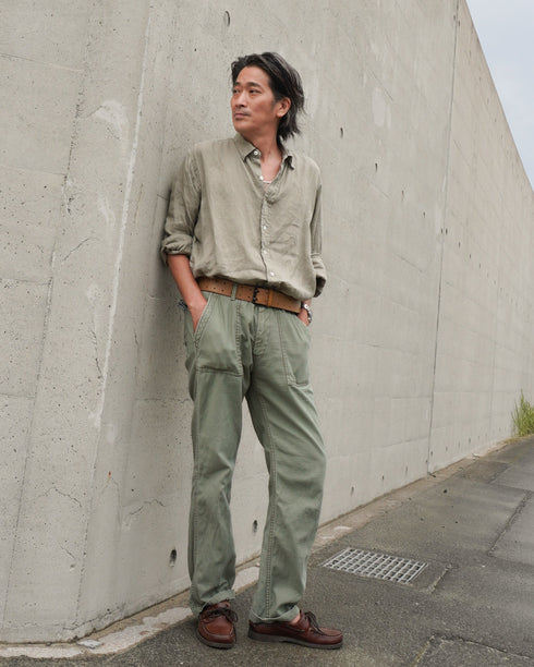 Linen Relaxed Unisex Shirt / Khakibeige・Frenchblue