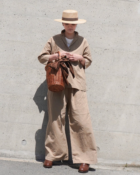 Linen Cotton Tuck Pants / Beige・Navy
