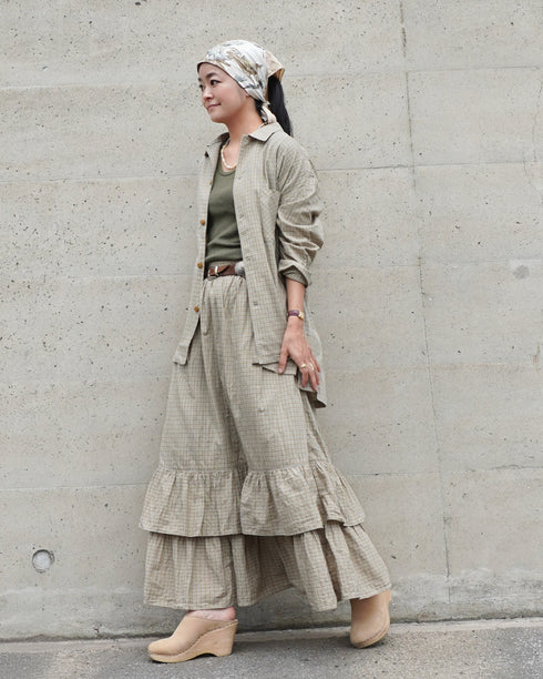 Dobby Check Frill Skirt / Beige・Blue・Charcoal