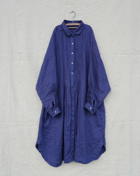 Linen Tuck Shirt Dress / Khakibeige・Frenchblue
