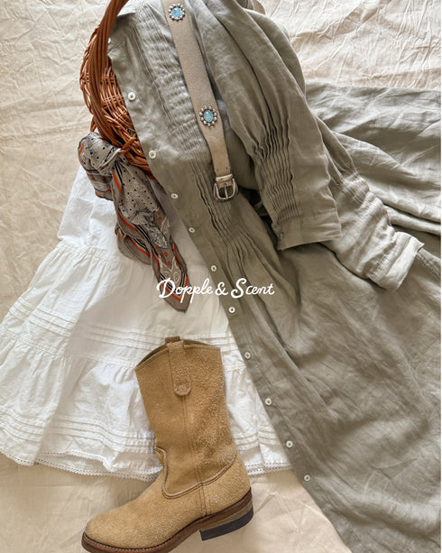 Linen Tuck Shirt Dress / Khakibeige・Frenchblue