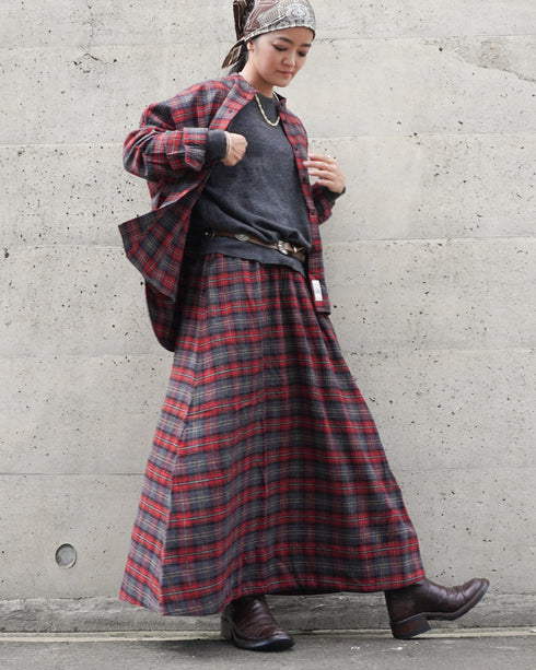 Nel Check Gathered Skirt / Black Watch・Red Check