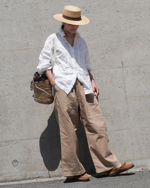 Linen Cotton Tuck Pants / Beige・Navy