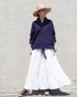 Linen Cotton Open Collar Shirt / Beige・Navy