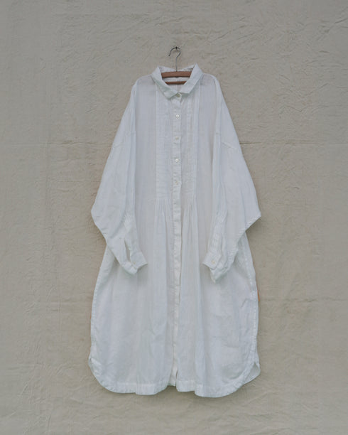 Linen Tuck Shirt Dress / White・Black