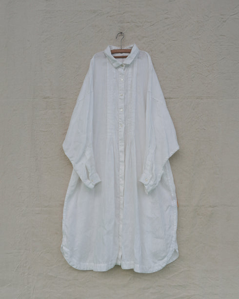 Linen Tuck Shirt Dress / White・Black