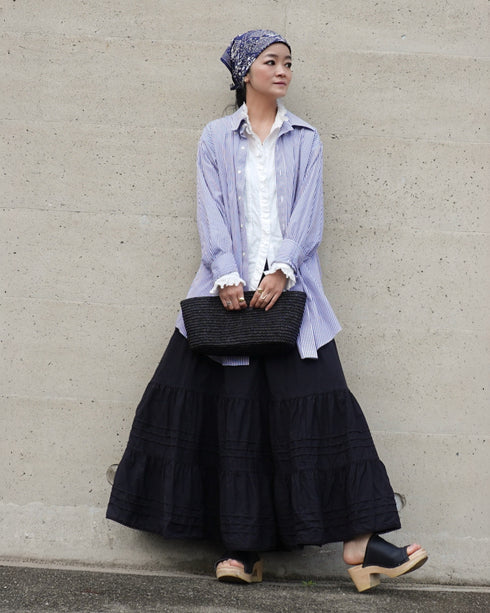 Tuck Tiered Skirt / White・Black
