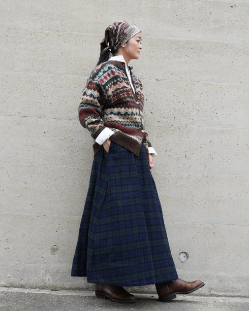 Jacquard Shetland Wool Knit Cardigan / Brown