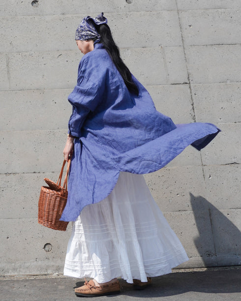 Linen Tuck Shirt Dress / Khakibeige・Frenchblue