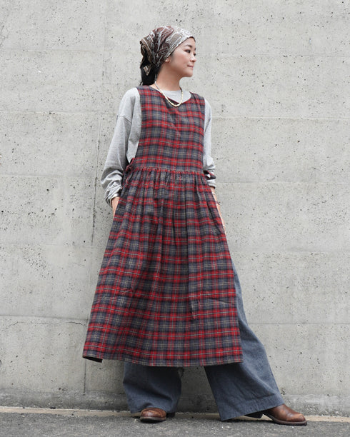 Nel Check Apron Dress / Black Watch・Red Check