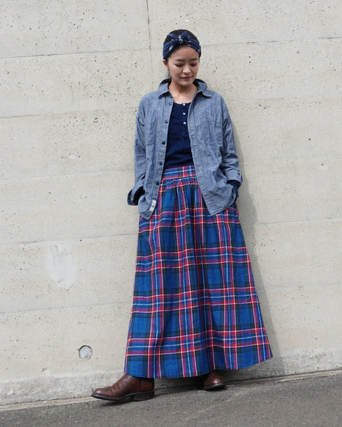 INDIGO Tartan Gathered Skirt / Red・Blue