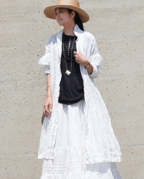 Linen 2way Henley Tee / Khaki・Black