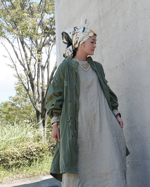 Linen Gather Dress / Khakibeige・Frenchblue