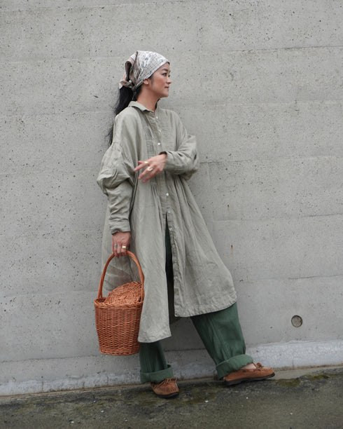 Linen Tuck Shirt Dress / Khakibeige・Frenchblue