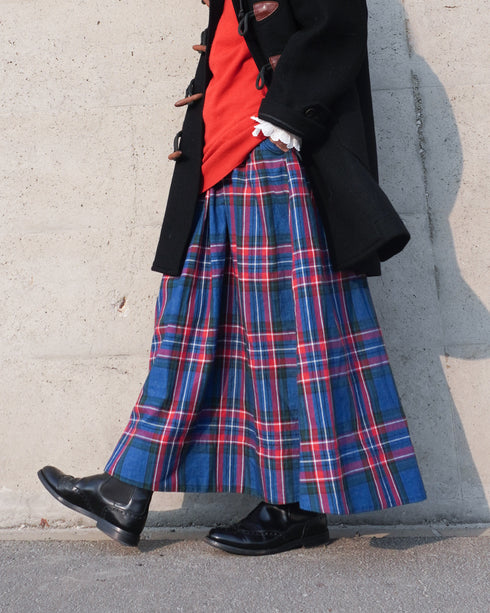 INDIGO Tartan Gathered Skirt / Red・Blue