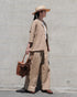 Linen Cotton Open Collar Shirt / Beige・Navy