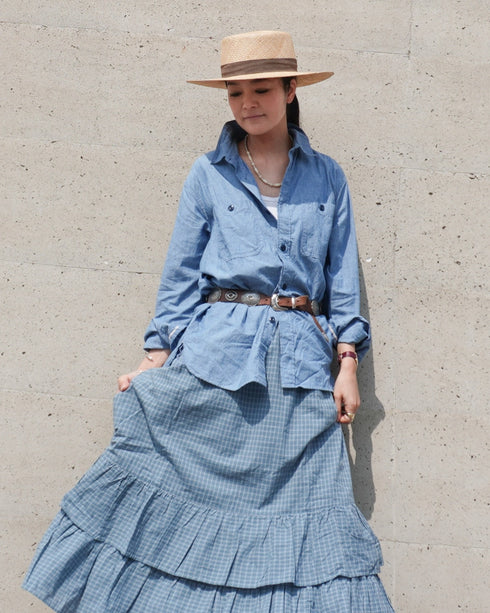 Dobby Check Frill Skirt / Beige・Blue・Charcoal