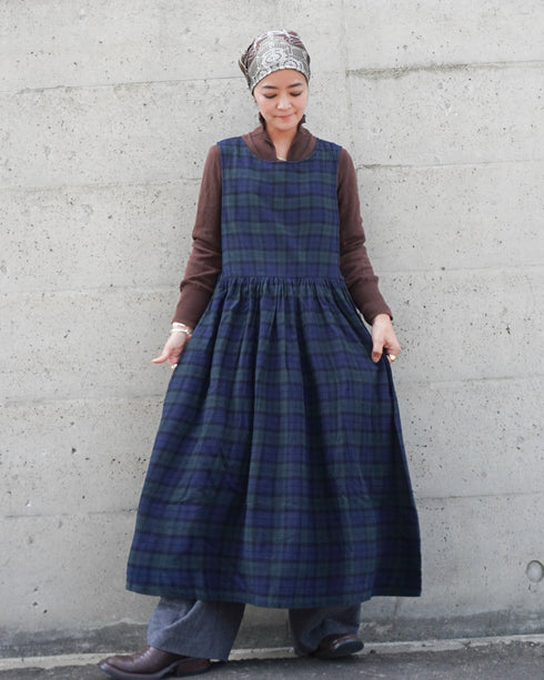 Nel Check Apron Dress / Black Watch・Red Check