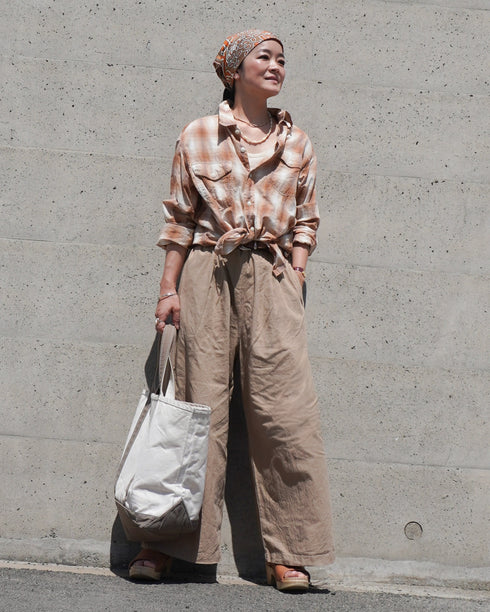 Linen Cotton Tuck Pants / Beige・Navy