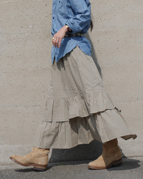 Dobby Check Frill Skirt / Beige・Blue・Charcoal