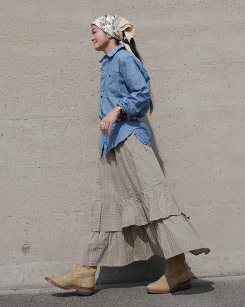 Dobby Check Frill Skirt / Beige・Blue・Charcoal