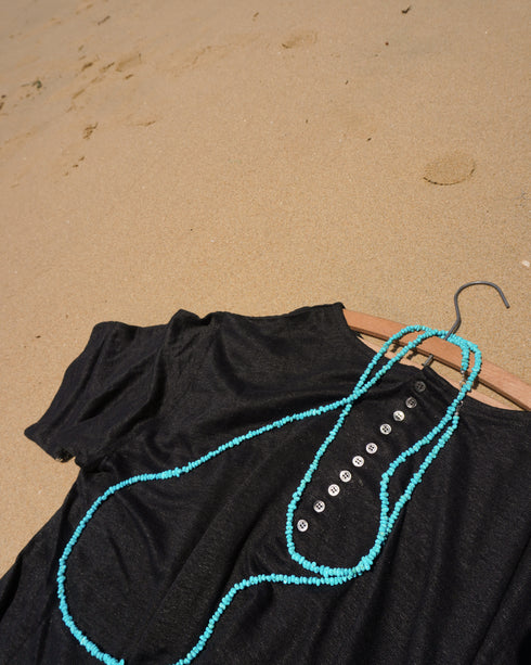 Linen 2way Henley Tee / Khaki・Black