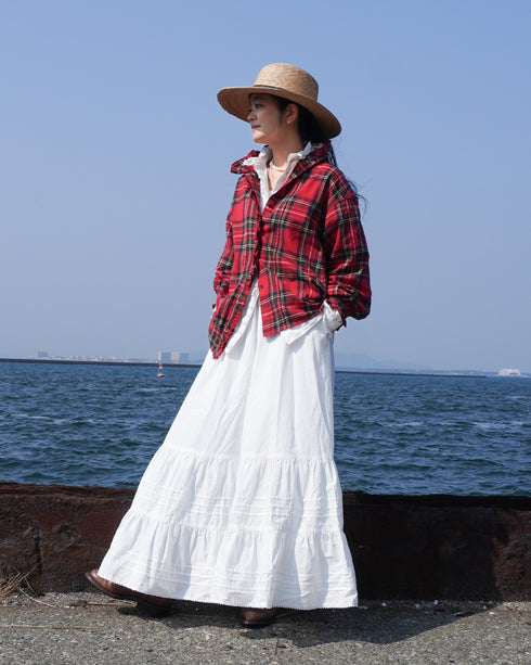 〈予約〉INDIGO Tartan Frill Tuck Blouse / Red・Blue