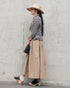 Linen Cotton Open Collar Dress / Beige・Navy
