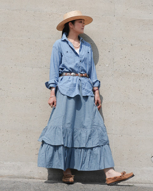 Dobby Check Frill Skirt / Beige・Blue・Charcoal
