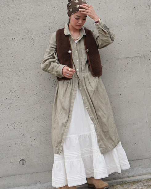 Linen Tuck Shirt Dress / Khakibeige・Frenchblue