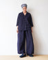 Linen Cotton Open Collar Shirt / Beige・Navy