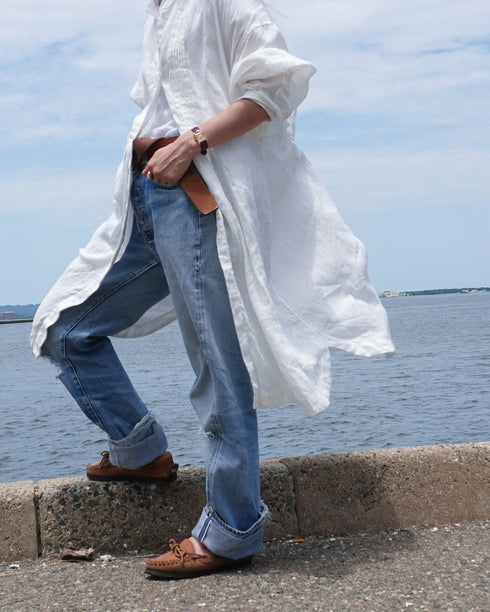 Linen Tuck Shirt Dress / White・Black