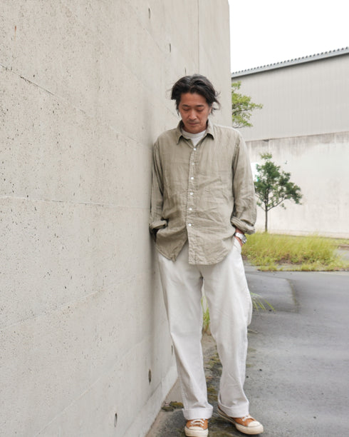 Linen Relaxed Unisex Shirt / Khakibeige・Frenchblue