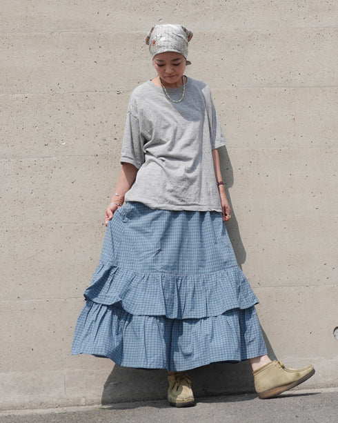Dobby Check Frill Skirt / Beige・Blue・Charcoal