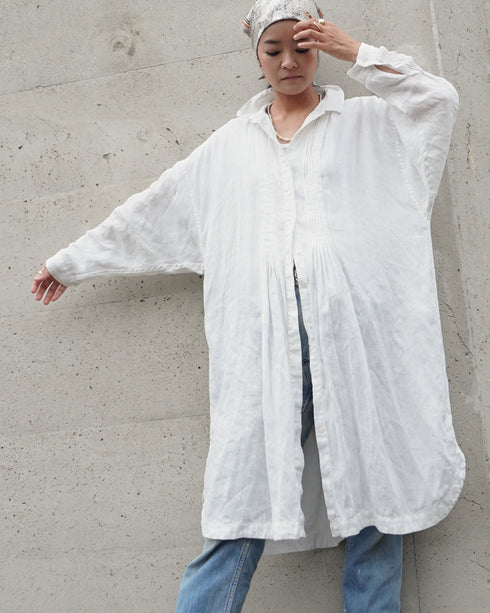 Linen Tuck Shirt Dress / White・Black