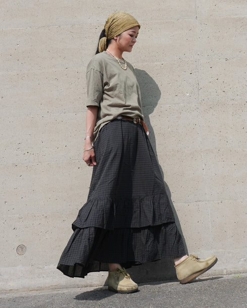 Dobby Check Frill Skirt / Beige・Blue・Charcoal