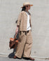 Linen Cotton Open Collar Shirt / Beige・Navy